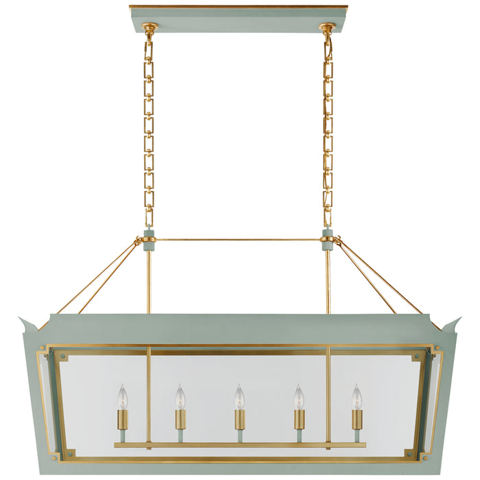Visual Comfort Signature JN 5023CEL/G-CG Five Light Linear Lantern, Celadon and Gild