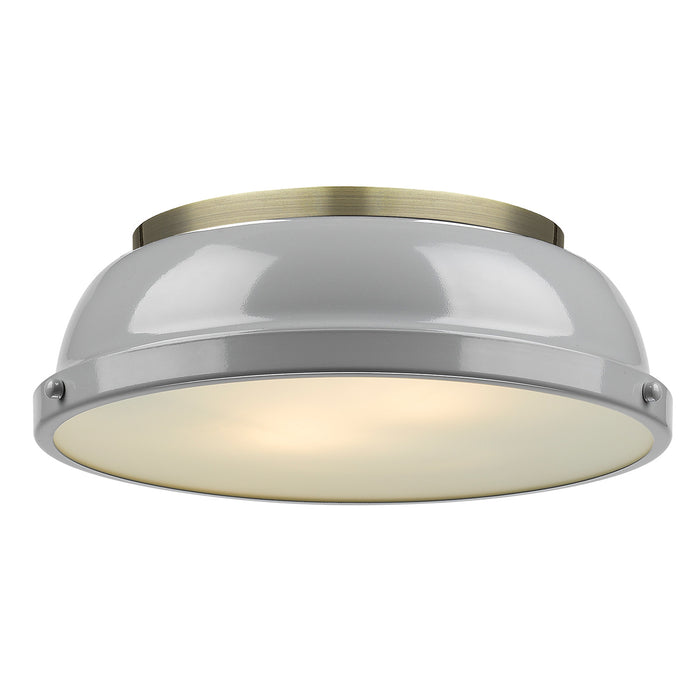 Golden 3602-14 AB-GY Two Light Flush Mount, Aged Brass