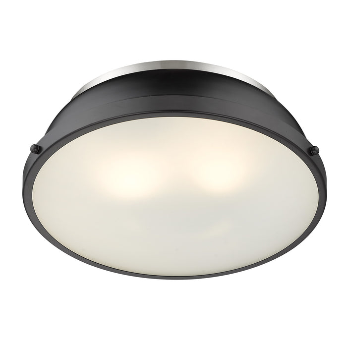 Golden 3602-14 PW-BLK Two Light Flush Mount, Pewter
