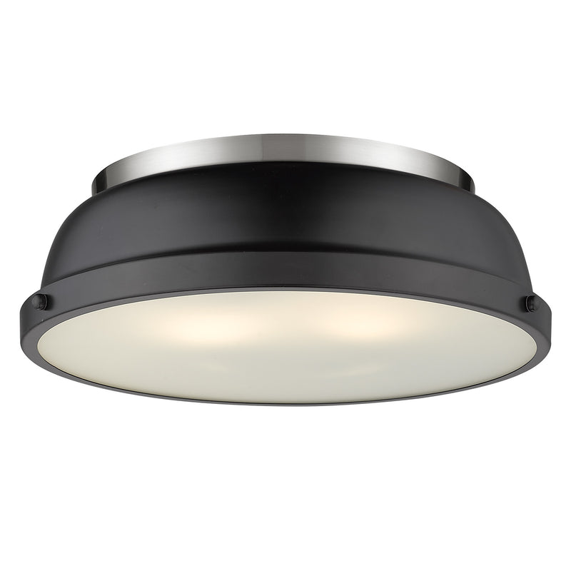 Golden 3602-14 PW-BLK Two Light Flush Mount, Pewter