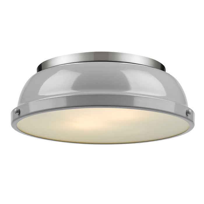 Golden 3602-14 PW-GY Two Light Flush Mount, Pewter
