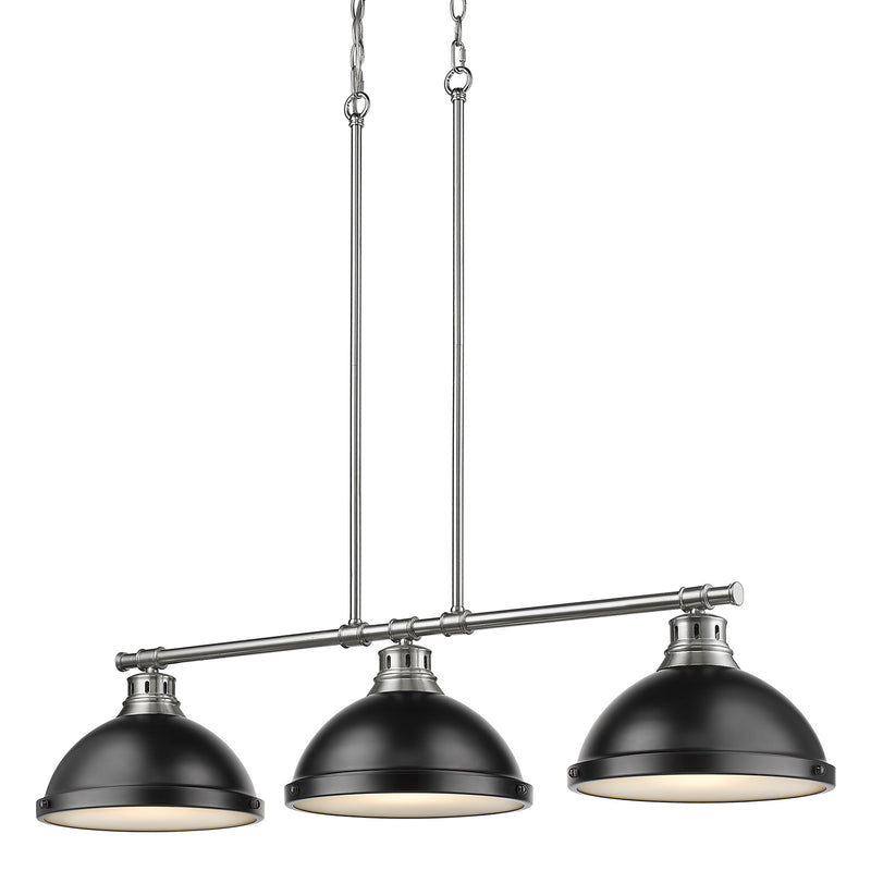 Golden 3602-3LP PW-BLK Three Light Linear Pendant, Pewter