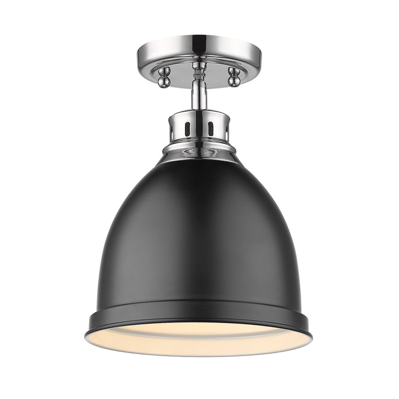 Golden 3602-FM CH-BLK One Light Flush Mount, Chrome