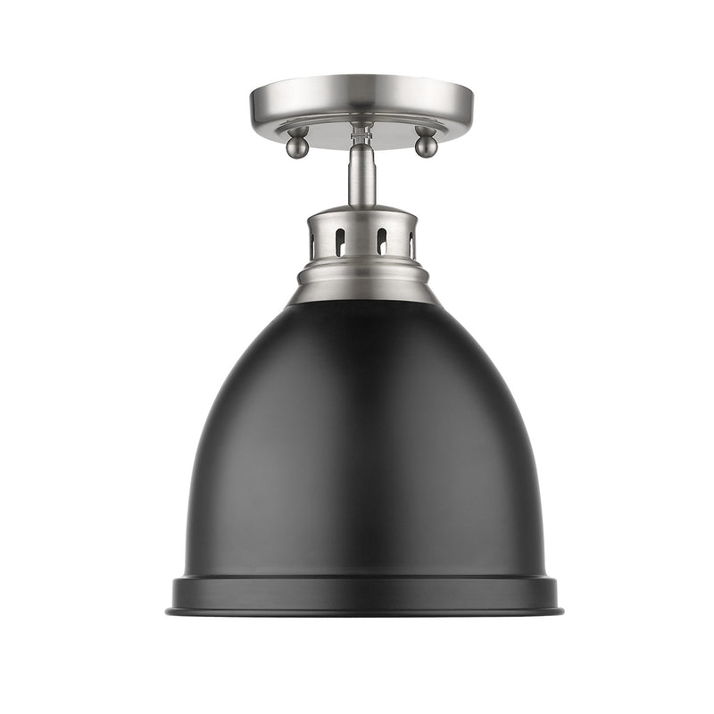 Golden 3602-FM PW-BLK One Light Flush Mount, Pewter