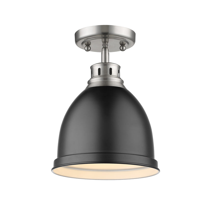 Golden 3602-FM PW-BLK One Light Flush Mount, Pewter