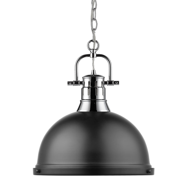Golden 3602-L CH-BLK One Light Pendant, Chrome