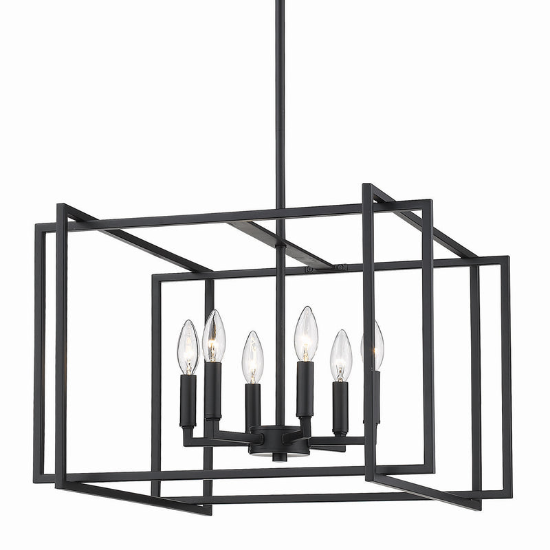 Golden 6070-6 BLK-BLK Six Light Chandelier, Matte Black