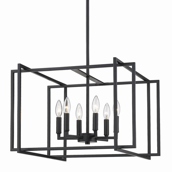 Golden 6070-6 BLK-BLK Six Light Chandelier, Matte Black