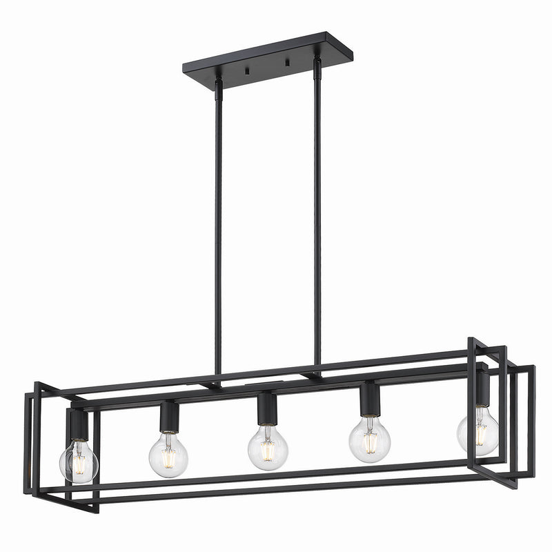 Golden 6070-LP BLK-BLK Five Light Linear Pendant, Matte Black