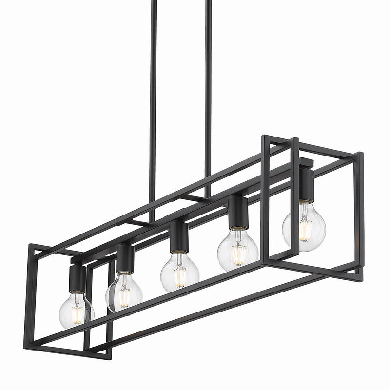 Golden 6070-LP BLK-BLK Five Light Linear Pendant, Matte Black