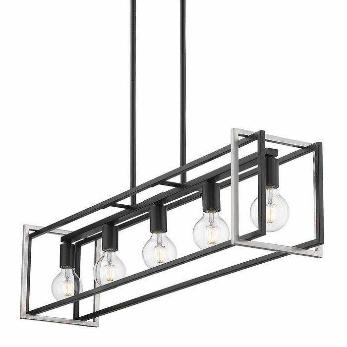 Golden 6070-LP BLK-PW Five Light Linear Pendant, Matte Black