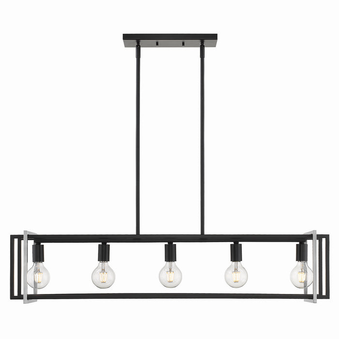 Golden 6070-LP BLK-PW Five Light Linear Pendant, Matte Black