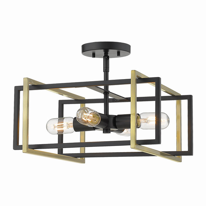 Golden 6070-SF BLK-AB Four Light Semi-Flush Mount, Matte Black