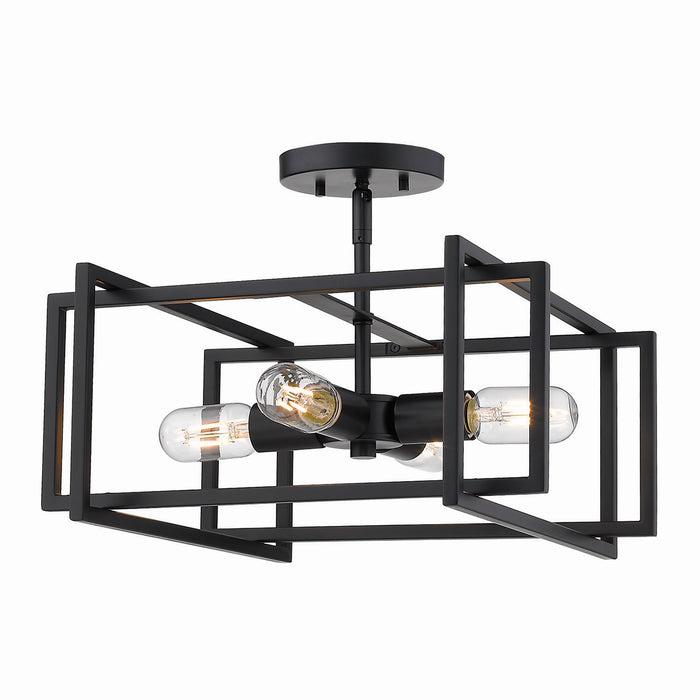 Golden 6070-SF BLK-BLK Four Light Semi-Flush Mount, Matte Black