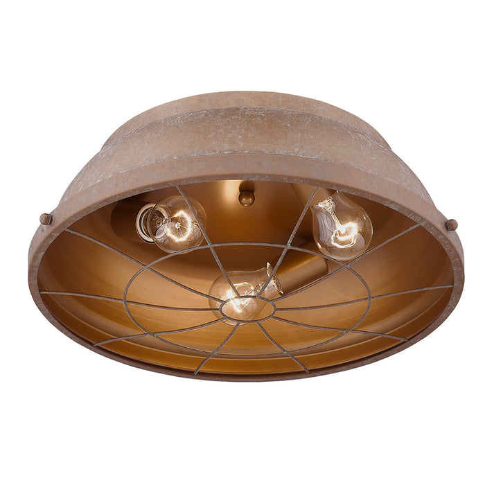 Golden 7312-FM16 CP Three Light Flush Mount, Copper Patina