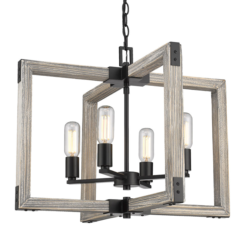 Golden 7808-4 BLK Four Light Chandelier, Matte Black