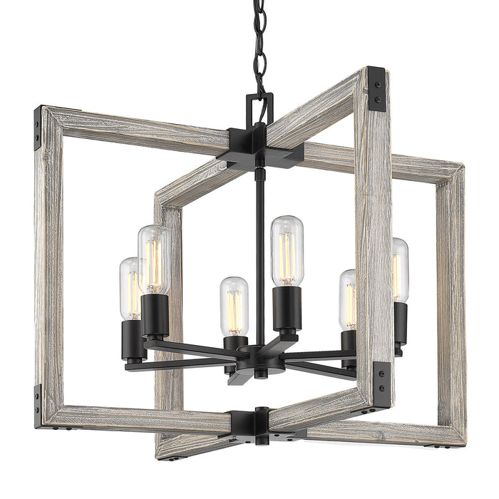 Golden 7808-6 BLK Six Light Chandelier, Matte Black