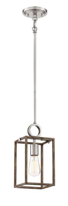 Minka-Lavery 4010-280 One Light Pendant, Sun Faded Wood W/Brushed Nicke