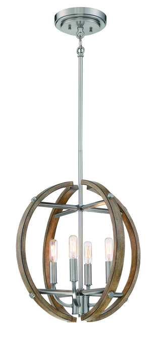 Minka-Lavery 4012-280 Four Light Pendant, Sun Faded Wood W/Brushed Nicke