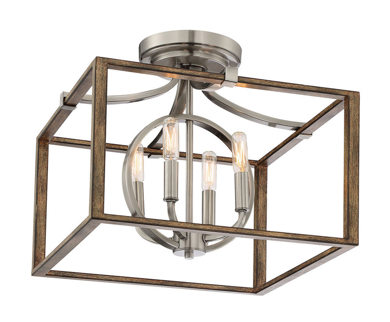 Minka-Lavery 4013-280 Four Light Semi Flush Mount, Sun Faded Wood W/Brushed Nicke