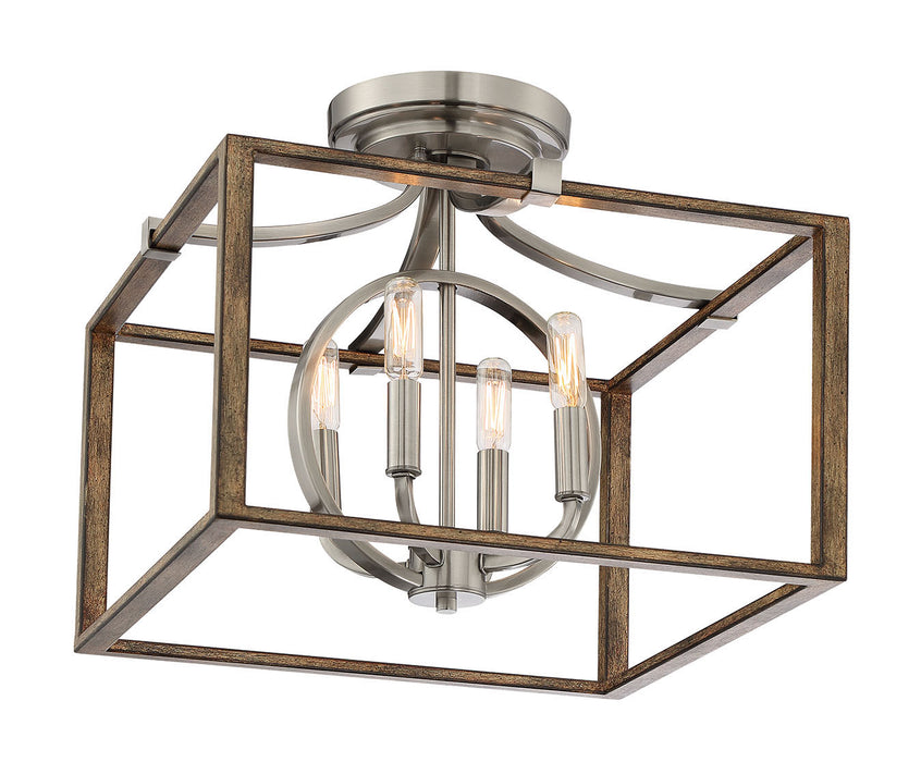 Minka-Lavery 4013-280 Four Light Semi Flush Mount, Sun Faded Wood W/Brushed Nicke
