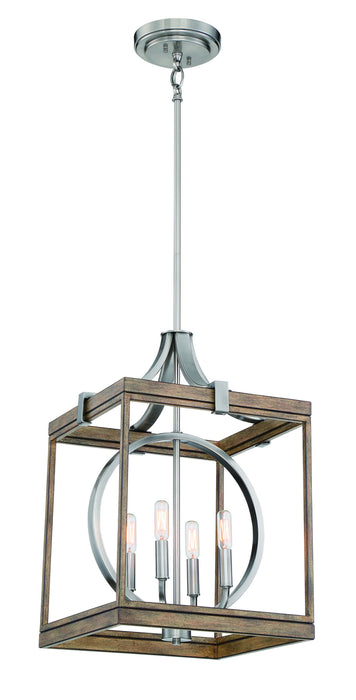 Minka-Lavery 4014-280 Four Light Pendant, Sun Faded Wood W/Brushed Nicke