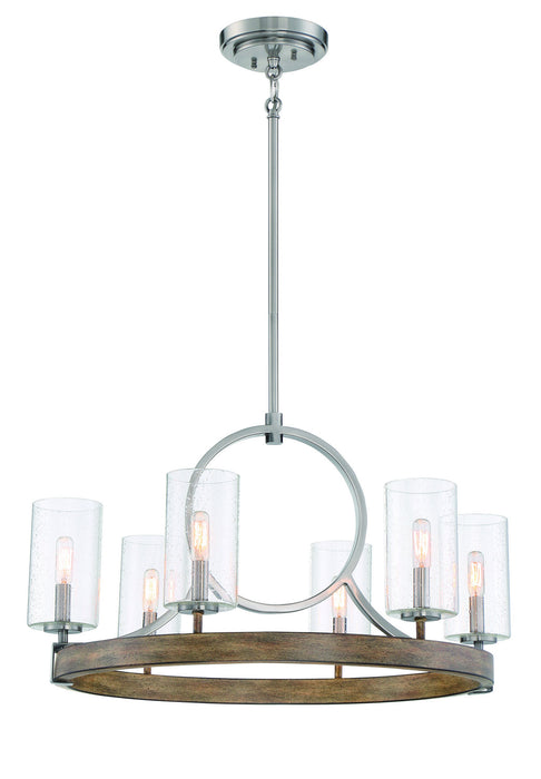 Minka-Lavery 4015-280 Six Light Chandelier, Sun Faded Wood W/Brushed Nicke (Open Box - Final Sale)