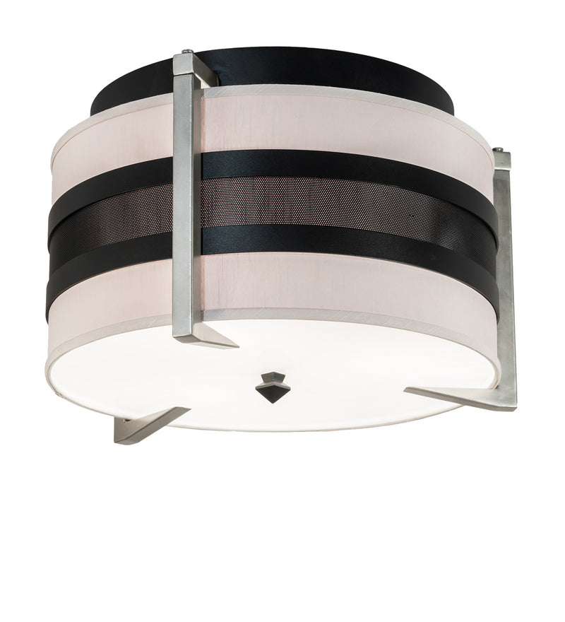 Meyda Tiffany 195621 Three Light Flushmount, Textured Black & Nickel Powder Coat