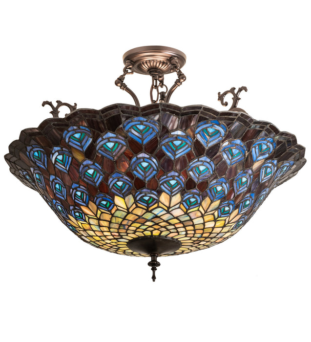 Meyda Tiffany 197238 Three Light Semi-Flushmount, Mahogany Bronze