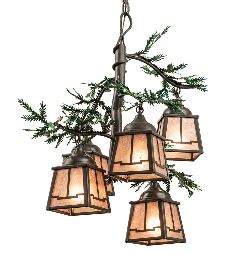 Meyda Tiffany 211883 Five Light Chandelier, Timeless Bronze/Green Branches
