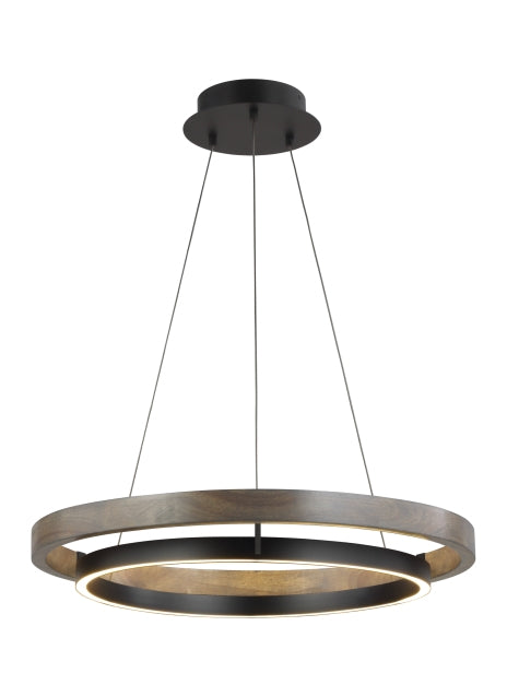 Visual Comfort Modern 700GRC30BW-LED930 LED Chandelier, Matte Black/Weathered Oak Wood