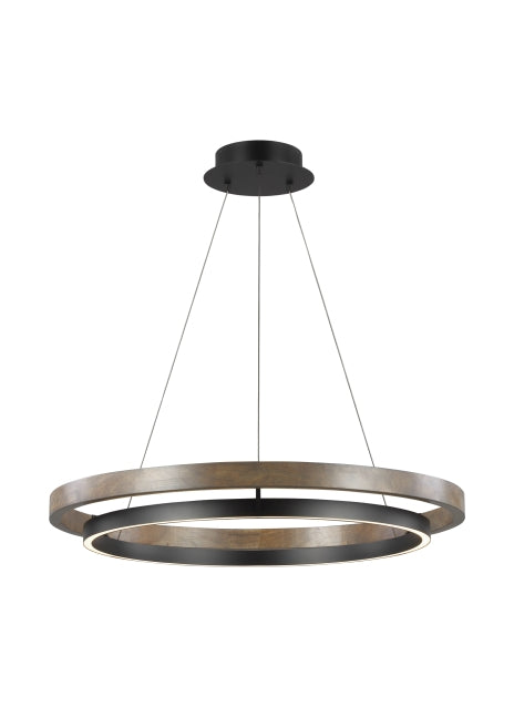 Visual Comfort Modern 700GRC36BW-LED930 LED Chandelier, Matte Black/Weathered Oak Wood