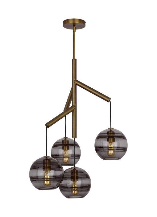 Visual Comfort Modern 700SDNMPR1KR Four Light Chandelier, Aged Brass