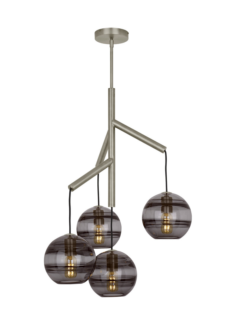 Visual Comfort Modern 700SDNMPR1KS Four Light Chandelier, Satin Nickel