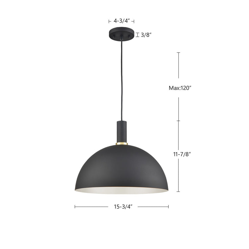 Kuzco Lighting 492316-BK/GD One Light Pendant, Black With Gold Detail