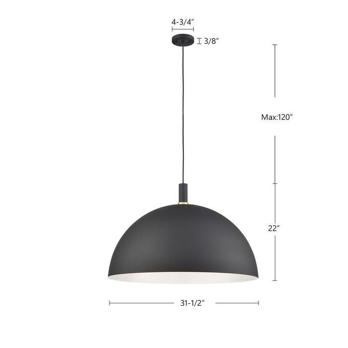 Kuzco Lighting 492332-BK/GD One Light Pendant, Black With Gold Detail