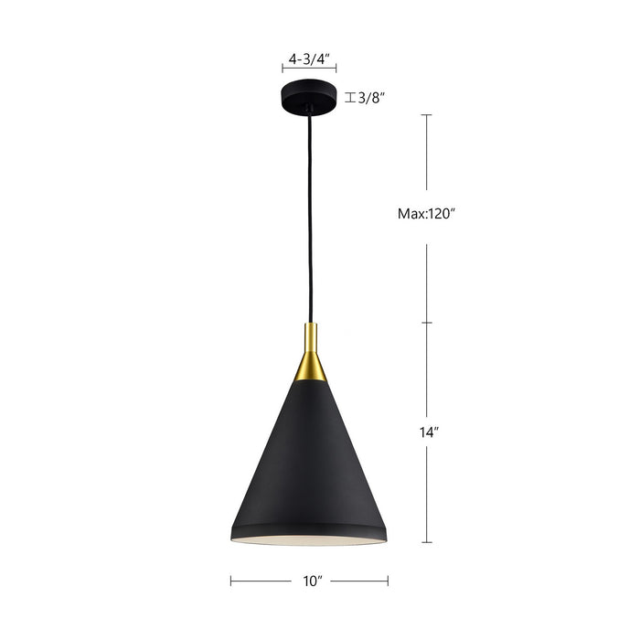 Kuzco Lighting 492710-BK/GD One Light Pendant, Black With Gold Detail