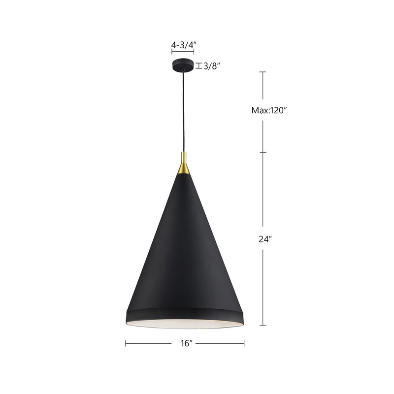 Kuzco Lighting 492716-BK/GD One Light Pendant, Black With Gold Detail