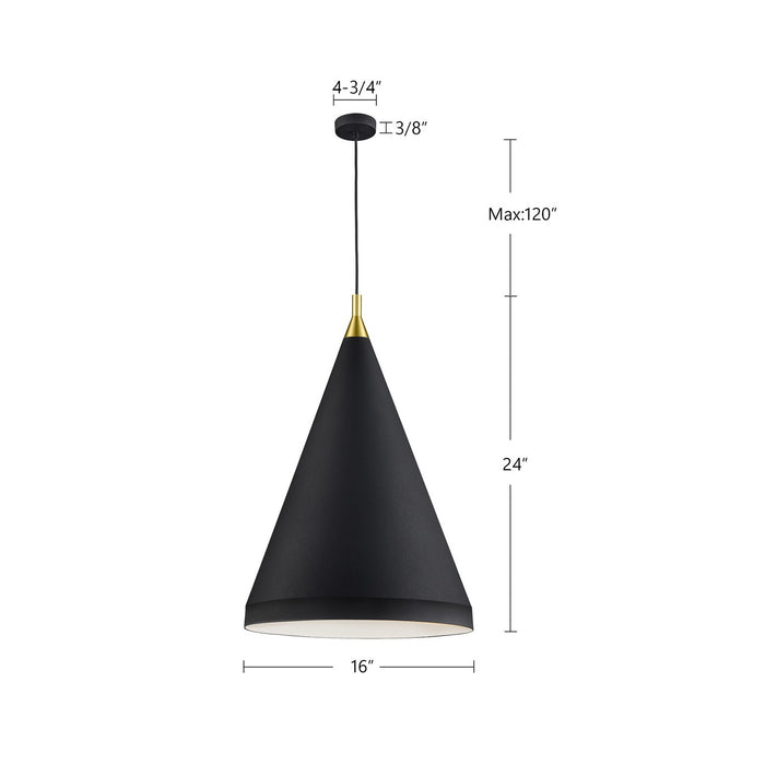 Kuzco Lighting 492716-BK/GD One Light Pendant, Black With Gold Detail