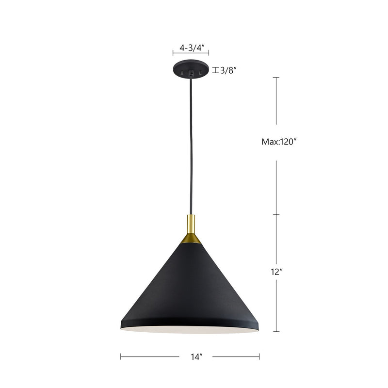 Kuzco Lighting 492814-BK/GD One Light Pendant, Black With Gold Detail