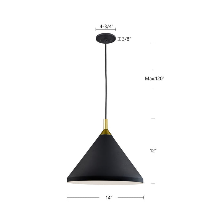 Kuzco Lighting 492814-BK/GD One Light Pendant, Black With Gold Detail