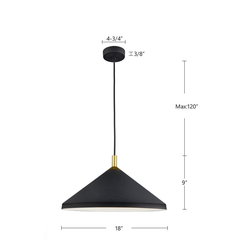 Kuzco Lighting 493118-BK/GD One Light Pendant, Black With Gold Detail