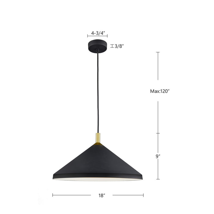 Kuzco Lighting 493118-BK/GD One Light Pendant, Black With Gold Detail