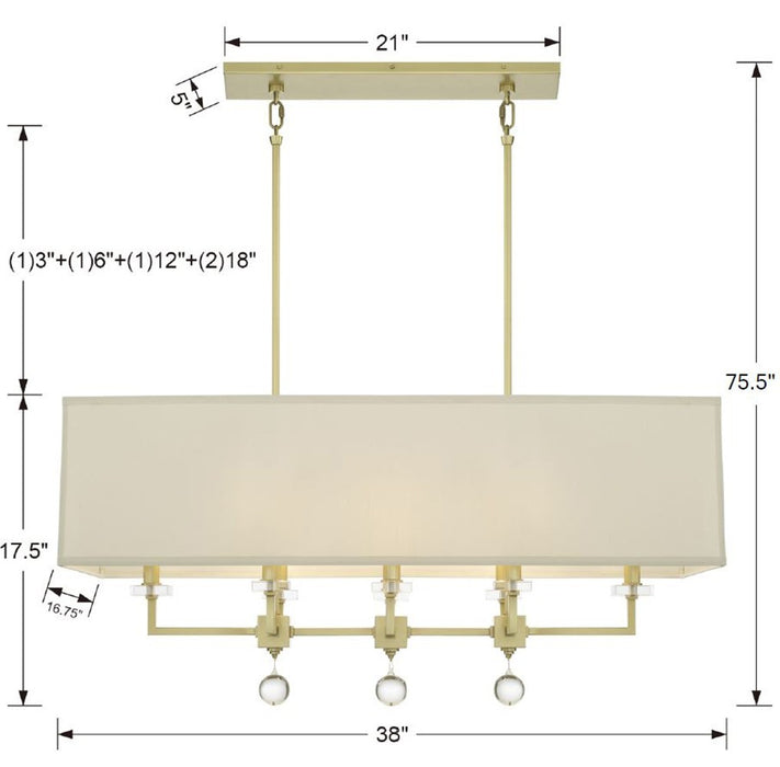 Crystorama 8109-AG Eight Light Chandelier, Aged Brass