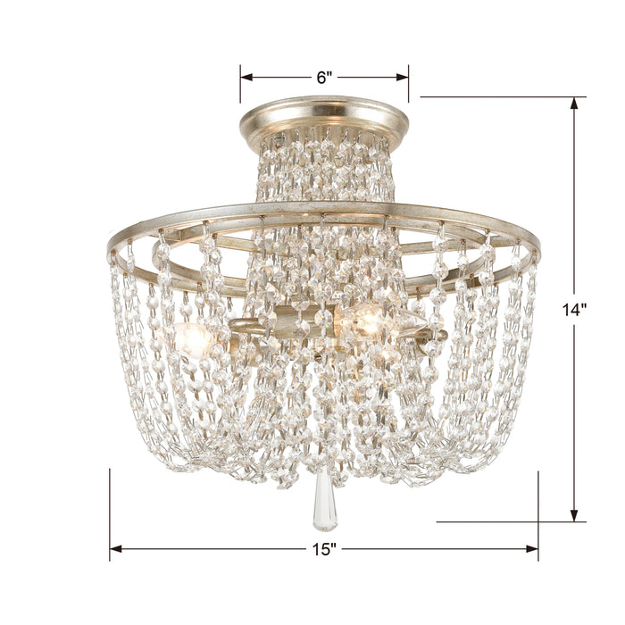 Crystorama ARC-1900-SA-CL-MWP Three Light Semi Flush Mount, Antique Silver