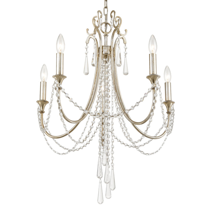 Crystorama ARC-1905-SA-CL-MWP Five Light Chandelier, Antique Silver