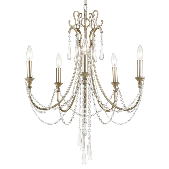 Crystorama ARC-1905-SA-CL-MWP Five Light Chandelier, Antique Silver (Display - Final Sale)