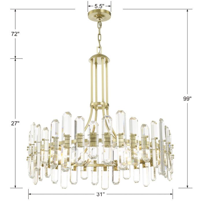 Crystorama BOL-8889-AG 12 Light Chandelier, Aged Brass