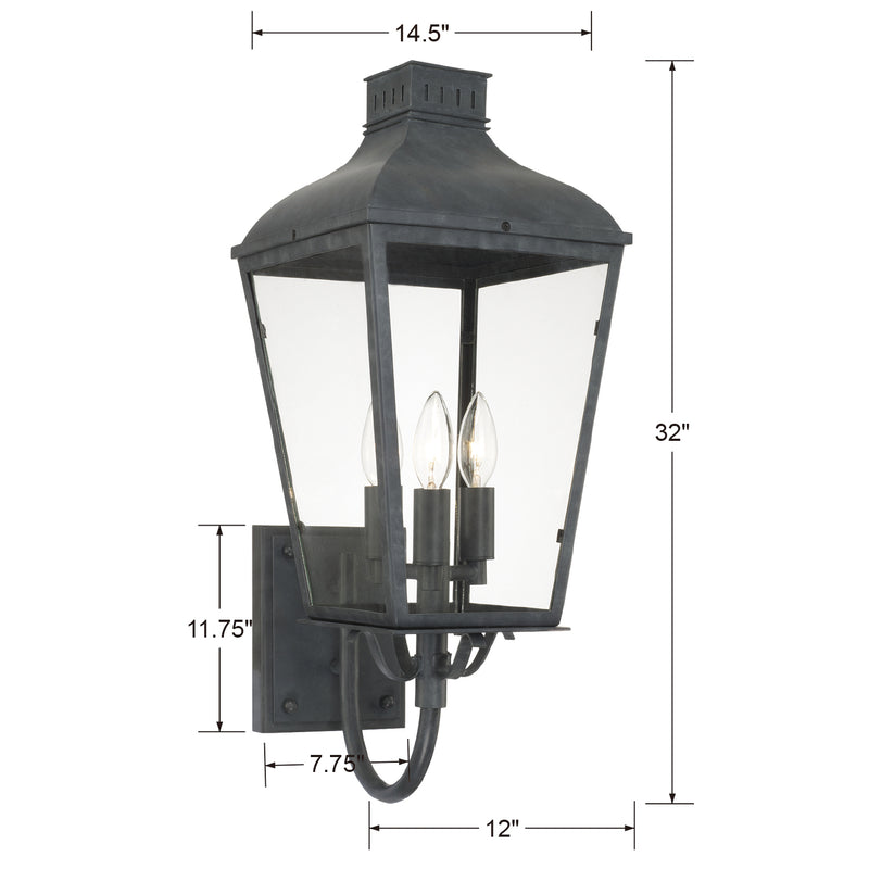 Crystorama DUM-9802-GE Three Light Outdoor Wall Sconce, Graphite