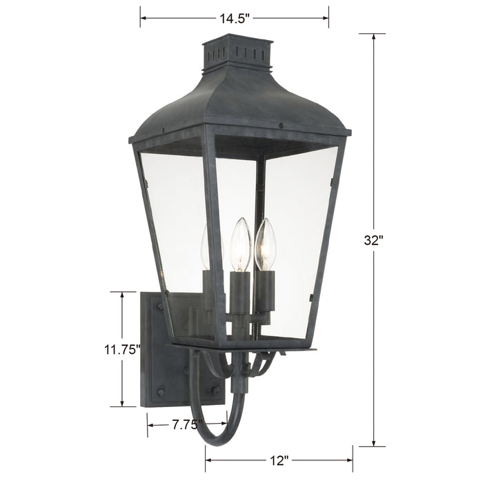 Crystorama DUM-9802-GE Three Light Outdoor Wall Sconce, Graphite
